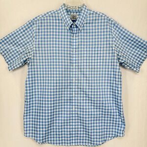LL Bean Mens Shirt XL Blue White Gingham Check Wrinkle Resistant Cotton